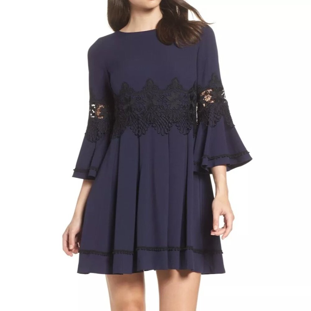 Eliza J Lace Detail Navy Blue Dress
